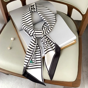 Striped Geometric Skinny Satin Scarf Long Neck Tie For Women Hair Ribbon Bag Handle Decoration Accessory Pointed End
