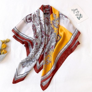 Bohemian paisley silk-feel large shawl scarf with vibrant white and burgundy color blocking