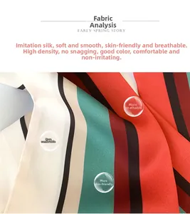 Close-up of elegant striped faux silk scarf fabric with smooth texture and vibrant colors