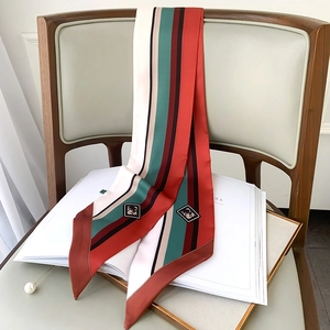 Elegant striped satin skinny scarf with vintage color patterns for neck or hair styling