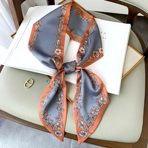 Écharpe Étroite Femme Imitation Satin Imprimé Floral Ruban Pour Poignée De Sac Décoration Cheveux Élégante