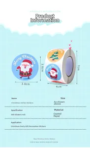 Detail of Christmas snowman stickers roll with Merry Christmas text on blue background