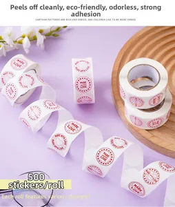 Detail showing 500 heart labels per roll with Made With Love text for gift sealing