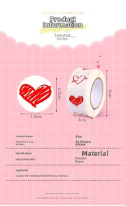 Detail view of 2.5cm Valentine's Day heart stickers roll with 500 adhesive labels