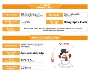 Detailed holographic vinyl Christmas stickers features waterproof and sunproof material