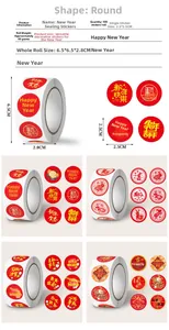 Macro detail of 2.5cm Chinese New Year stickers with rabbit motifs and 500 labels per roll
