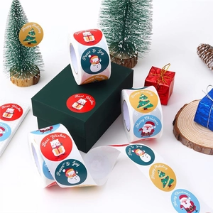 Roll of cartoon snowman Merry Christmas gift sealing stickers for holiday packaging