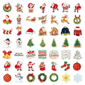 Detailed set of 50 holographic Christmas stickers with Santa, reindeer and festive patterns