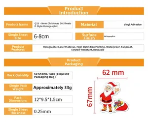 Detailed specs of waterproof holographic laser Christmas stickers for kids party gifts
