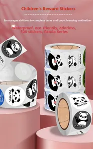 Waterproof panda reward stickers for kids, eco-friendly 500-label roll for teachers