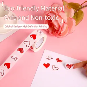 Self-adhesive heart stickers roll for Valentine gifts with hand-drawn red heart patterns