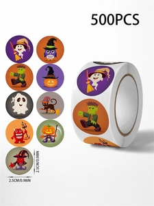Detailed view of Halloween stickers roll featuring 500 counts of ghost and pumpkin motifs