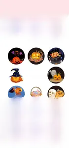 Detailed sheet of 1.5-inch Halloween stickers with assorted pumpkin and skull designs