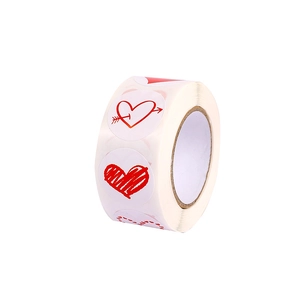 Roll of assorted red heart shape stickers for Valentine's gift wrap and decoration