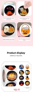 Detail of 1.5 inch Halloween Thank You roll stickers with various cartoon festive patterns