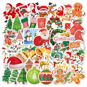 Bulk collection of waterproof holographic laser Christmas stickers with festive cartoon patterns