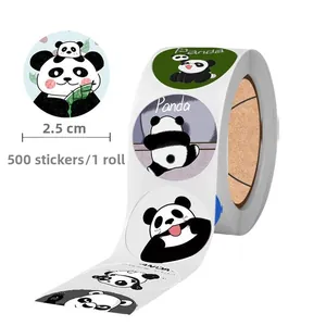 Detail of 2.5cm panda reward stickers showing 500 pieces per roll for kids