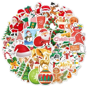 Holographic laser Christmas stickers featuring Santa, snowmen, and reindeer designs