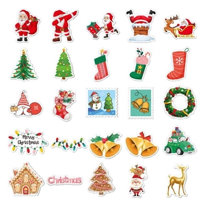 Detailed grid view of 24 holographic laser Christmas stickers with various festive designs