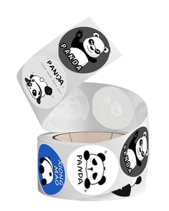 Close-up of cute cartoon panda reward stickers roll for children and teachers