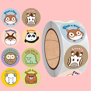 Cartoon Animal Reward Stickers Roll Waterproof Motivational English Encouraging Labels For Teacher Classroom Kids
