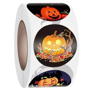 Halloween Round Decorative Stickers Adhesive Paper Pumpkin Skull Ghost Patterns For Envelope Sealing Gift Wrapping Party Supplies