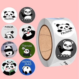 Panda Cartoon Round Stickers Self Adhesive Reward Labels For Teacher Classroom Gift Sealing Scrapbooking Stationery Decorative