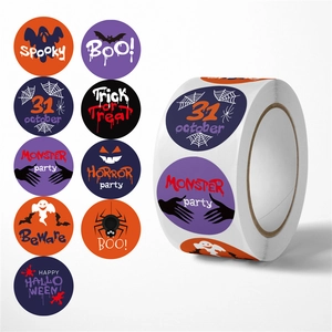 Halloween decorative roll stickers featuring ghosts pumpkins and Trick or Treat slogans