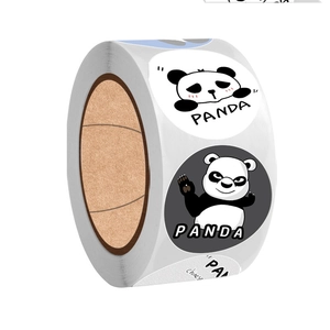 Roll of cartoon panda reward stickers for kids and teachers with cute panda patterns