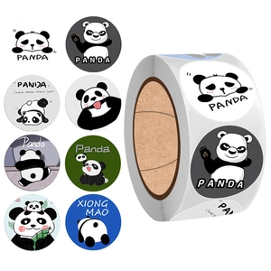 Cartoon panda reward stickers roll with cute expressions for teachers and scrapbooking