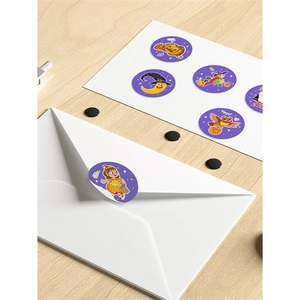Cartoon Halloween round gift stickers for envelope sealing with pumpkin and witch designs