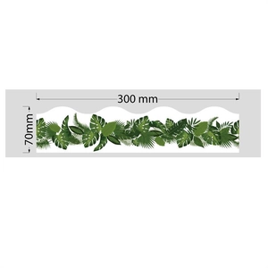 Detailed view of tropical leaf bulletin border with dimensions 300mm x 70mm
