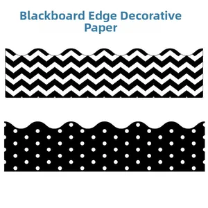 Detail of scalloped blackboard borders with black white zigzags and polka dots pattern