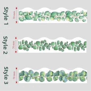 Three watercolor eucalyptus leaf bulletin borders with 70 mm width measurements
