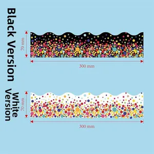 Detail of wavy bulletin board borders with colorful polka dots in black and white styles