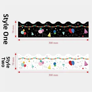 Detailed view of heart border stickers showing 300x70mm size and wavy festive patterns