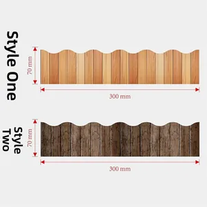 Detailed view of 300x70mm wavy wooden garden borders in natural and carbonized finishes