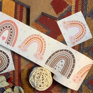 Close-up of bohemian rainbow eucalyptus border stickers for classroom bulletin boards