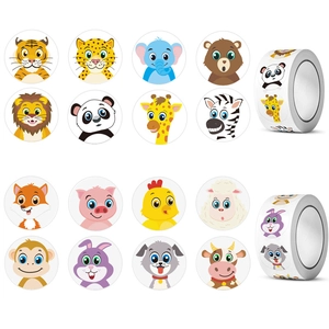 Cartoon Animal Reward Stickers Roll Round Cute Self Adhesive Labels For Classroom Teacher Kids DIY Scrapbooking Decor