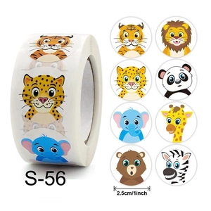 Roll of 2.5cm colorful cute cartoon animal reward stickers for kids and teachers