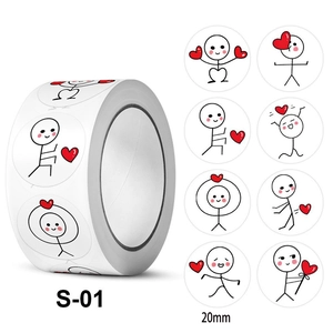 20mm cute stickman round stickers with hearts for journals and seal labels, model S-01