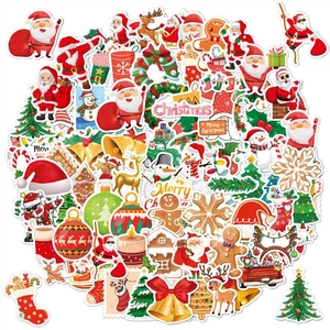Waterproof Holographic Christmas Stickers For Kids Santa Snowman Reindeer Vinyl Decals For DIY Scrapbook Party Gift Decor