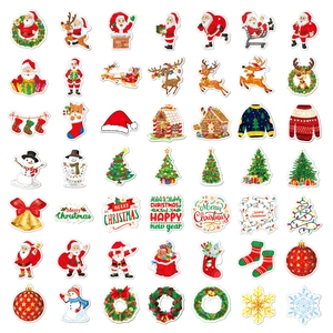 Holographic laser Christmas stickers set with Santa Claus and reindeer for holiday gifts