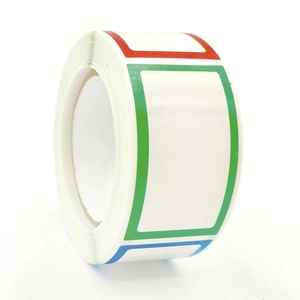 Detailed view of colorful border blank self-adhesive label rolls for spice jar marking