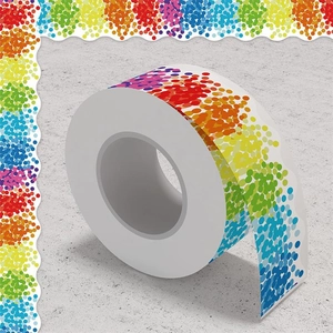 Detail of colorful polka dot bulletin board border sticker with wavy scalloped edge