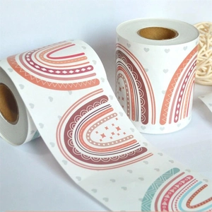 Detail of bohemian rainbow heart border stickers showing texture and roll format