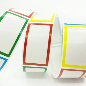 Roll of blank label stickers with colorful borders for handwritten jars and office organizing