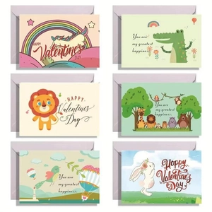 Set of 6 cartoon animal greeting cards with envelopes in a 3x2 grid layout display