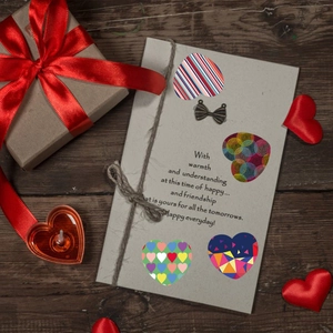 Assorted heart stickers and metal bow for Valentine's Day gift decoration and DIY crafts