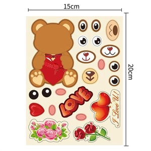 Detail view of DIY Valentine's Day bear stickers with size marks 15cm x 20cm